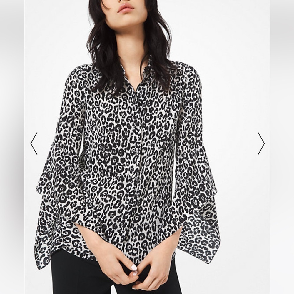 michael kors Collection LEOPARD SILK DRAPED-SLEEVE BLOUSE Size 8 $1150